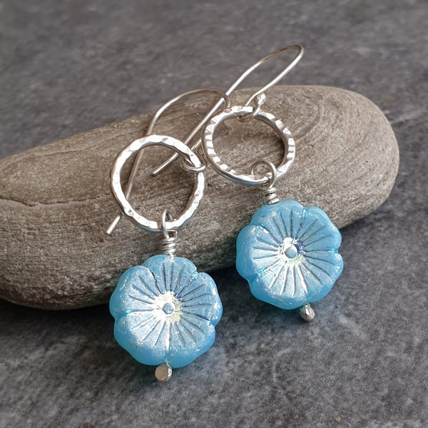 Sterling silver and blue flower earrings, Floral jewellery, Icy blue earrings