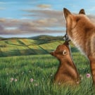 Pastel artwork of a Fox and Cub