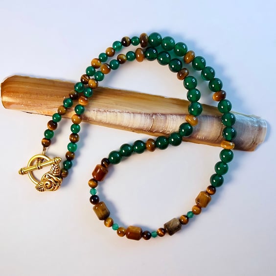 Tigers Eye And Green Onyx Necklace, Handmade Gift, Taurus, Birthday, Anniversary