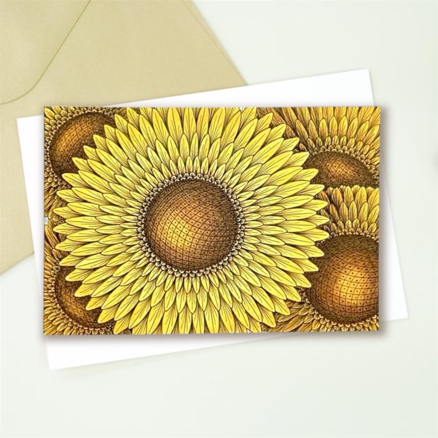 Sunflower Greetings Card, Original Art Print Card