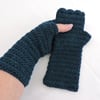 Crochet Fingerless Mitts Alpaca and Acrylic Petrel Blue