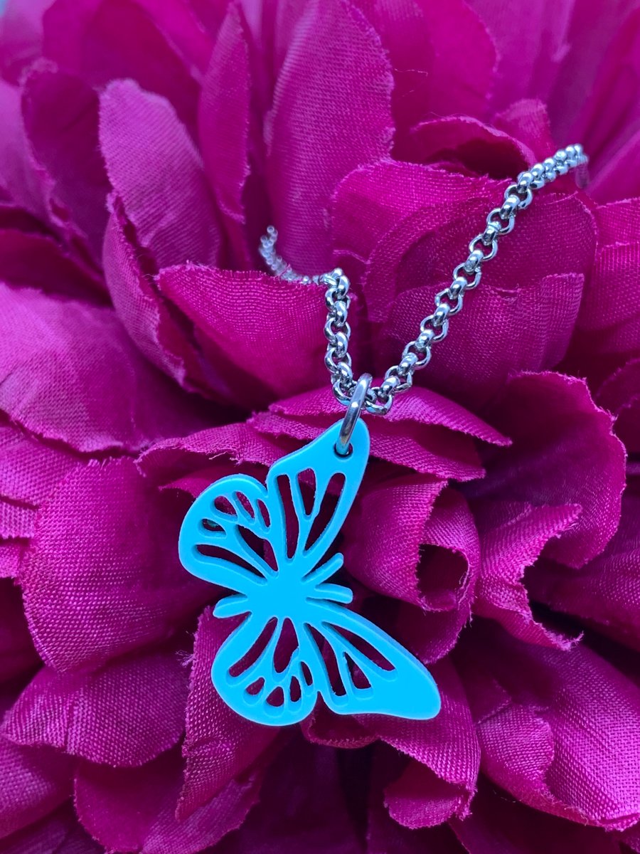 Spearmint Butterfly Acrylic Necklace