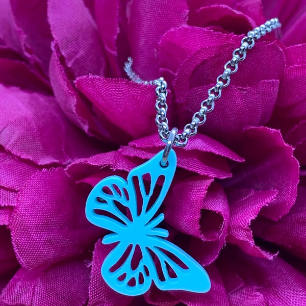 Spearmint Butterfly Acrylic Necklace