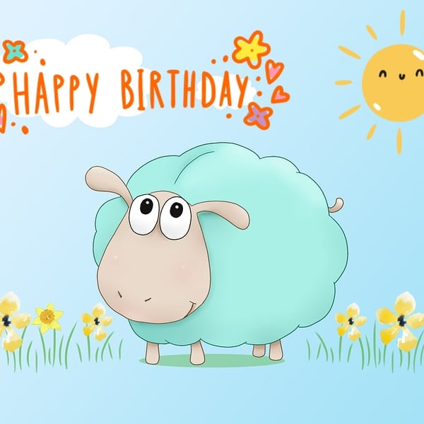 Happy Birthday Sheep Card A5