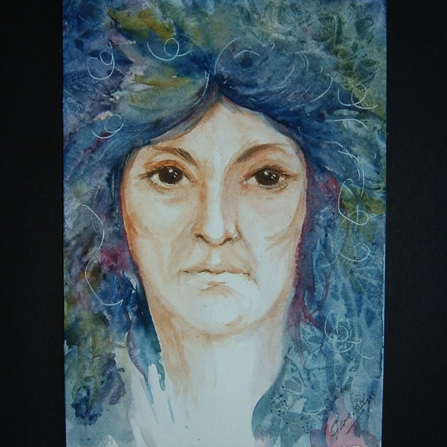Lady's impressionist face 7x5" original watercolour ref 206
