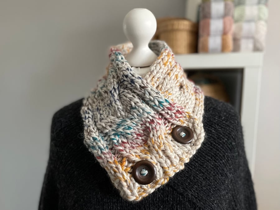 Hand Knitted Button up Scarf - Light Multi