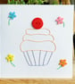 Hand Sewn Card. Cupcake Card. Cupcakes. Stitched Card. Embroidered Card.