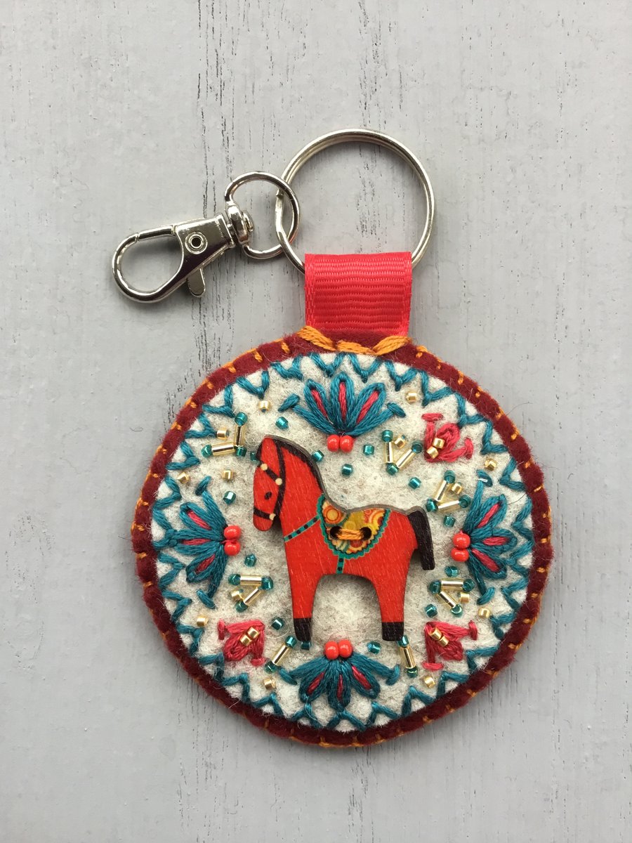 Hand Embroidered Horse Keyring or Bag Charm