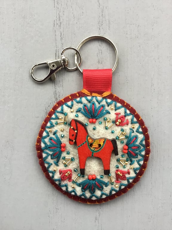 Hand Embroidered Horse Keyring or Bag Charm