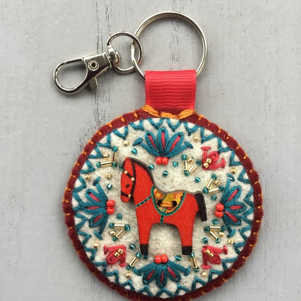 Hand Embroidered Horse Keyring or Bag Charm