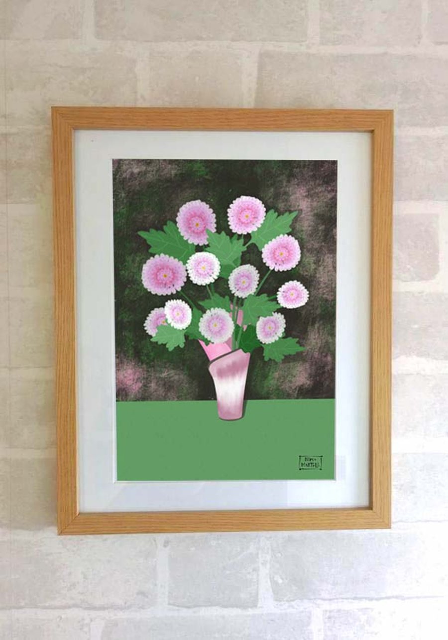 Vase of Chrysanthemums. A4 Print Only by Nina Martell
