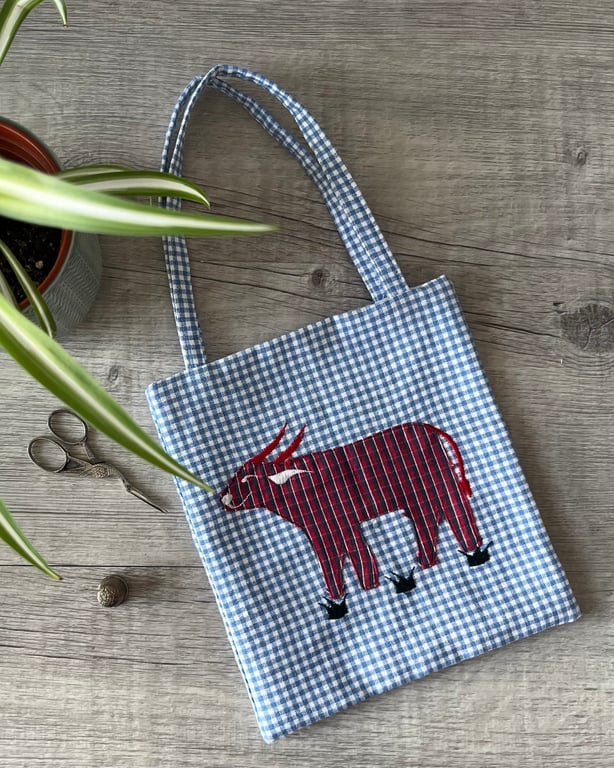 Yak Tote Bag in Blue Gingham 