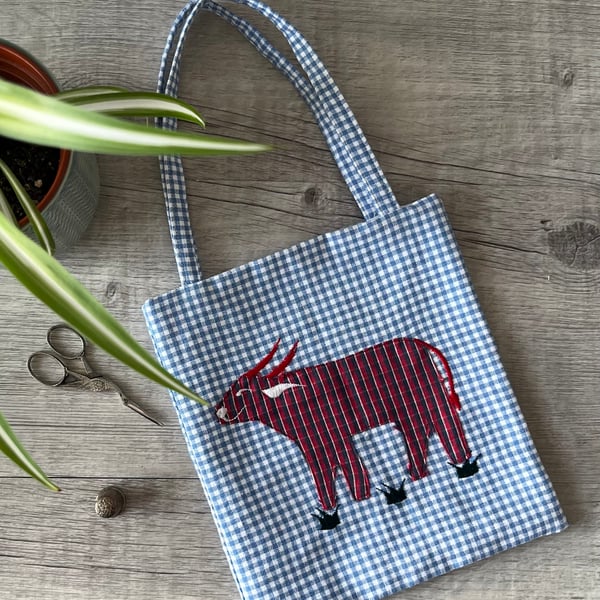 Yak Tote Bag in Blue Gingham 