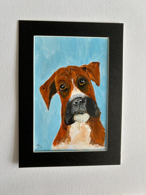 Original boxer dog painting in acrylics 5x7"