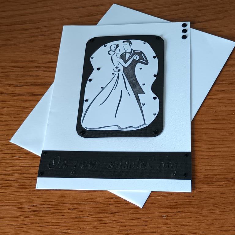 Bride and Groom card - black and white 