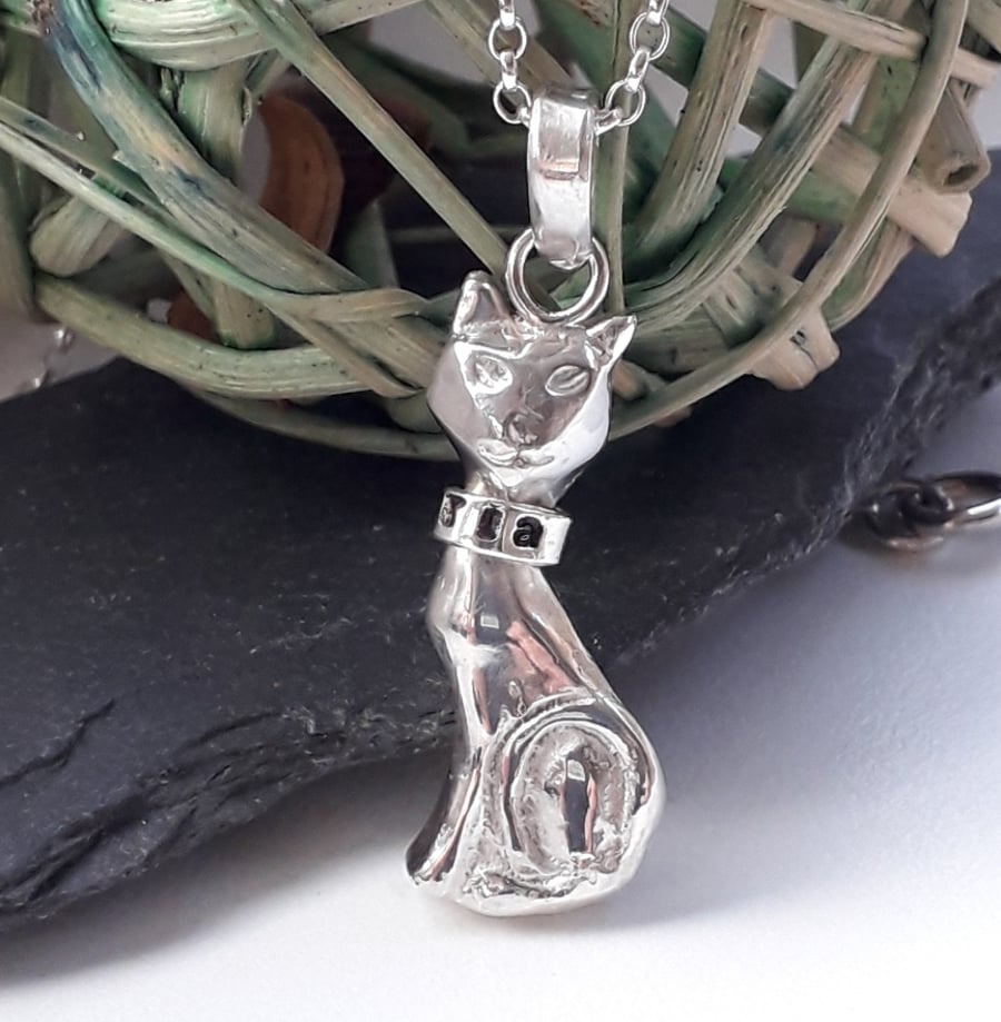 Cat Necklace Personalised Sterling Silver Hallmarked 