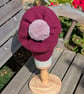 Red Crochet Beanie Hat with decorative flower design  - Image 3