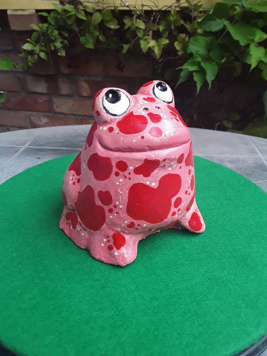 Handmade Concrete Hand Painted Googly Eyed FrogToad Garden or Home Decor
