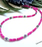 Pink Quartzite,  Amethyst & Peridot Sterling Silver Necklace - Image 2