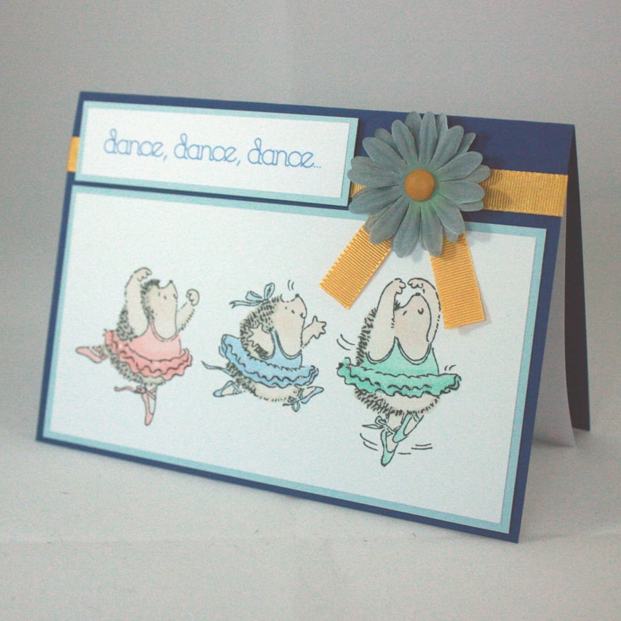 Handmade, any occasion card - ballet dancing hedgehogs