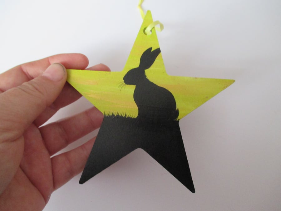 Bunny Rabbit Star Hanging Decoration Painted Silhouette