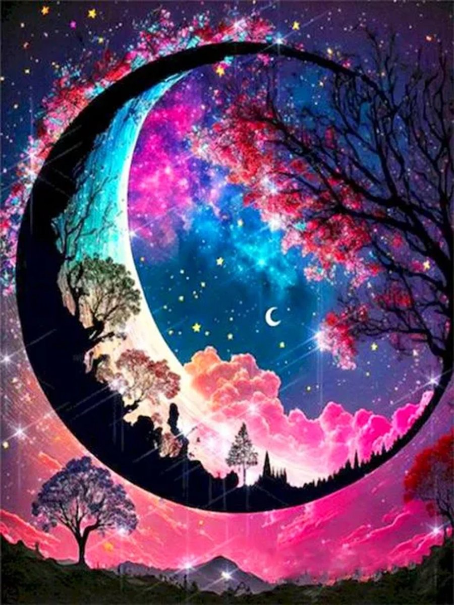 5D DIY Magical Moon, Tree and Clouds Diamond Painting Kit Painting for Adults 30