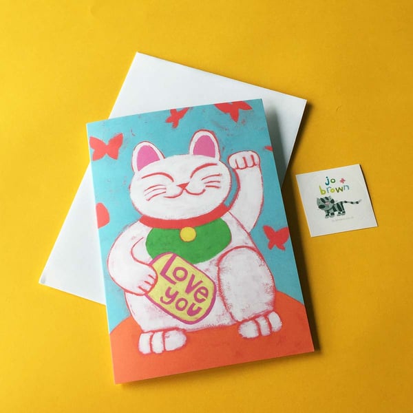 Love You LuckyCat card by Jo Brown, Illustrator.