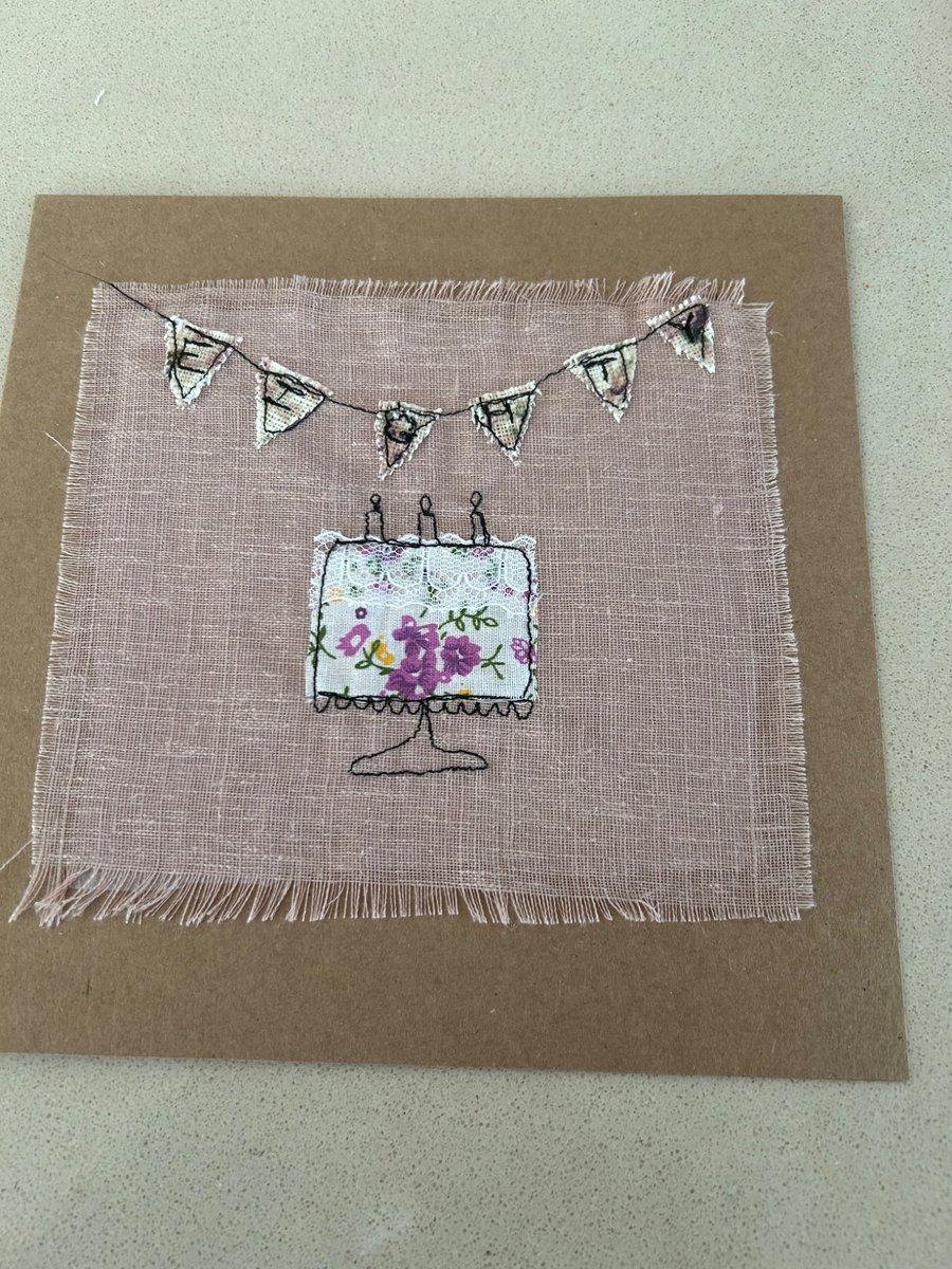 Fabric birthday cake card