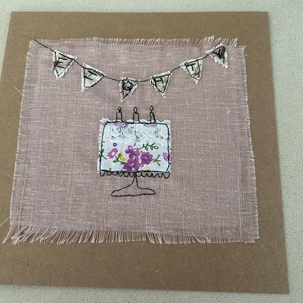 Fabric birthday cake card
