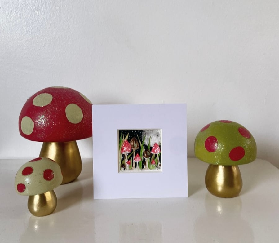 Mounted Original Whimsical Mushrooms Watercolour 