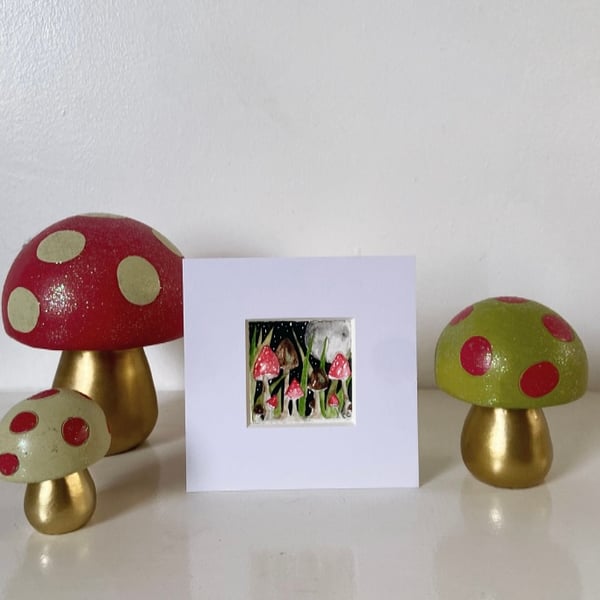 Mounted Original Whimsical Mushrooms Watercolour 