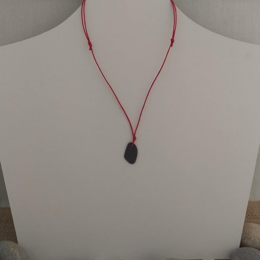 Sea Slate Beachcombed necklace with red cord