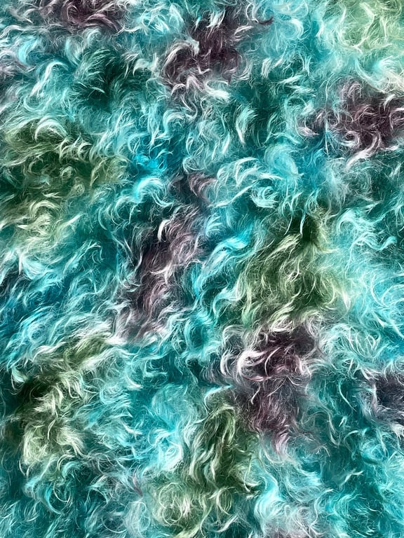 Hand dyed Helmbold mohair fur fabric "Sea Foam" on 40mm wavy