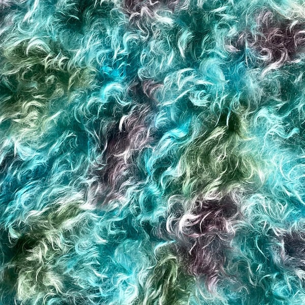 Hand dyed Helmbold mohair fur fabric "Sea Foam" on 40mm wavy