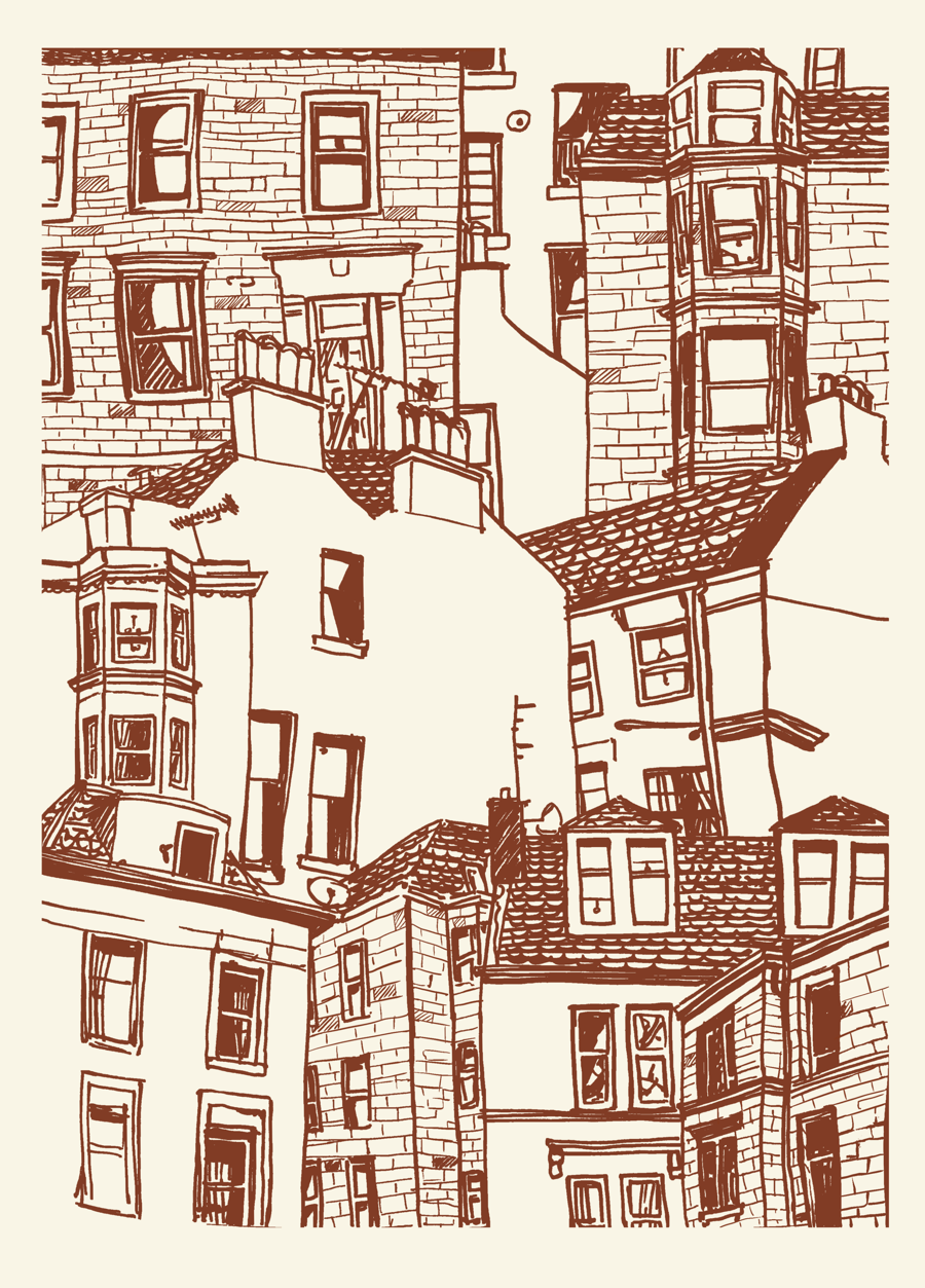 A4 Glasgow Tenement Line Drawing - Digital Print