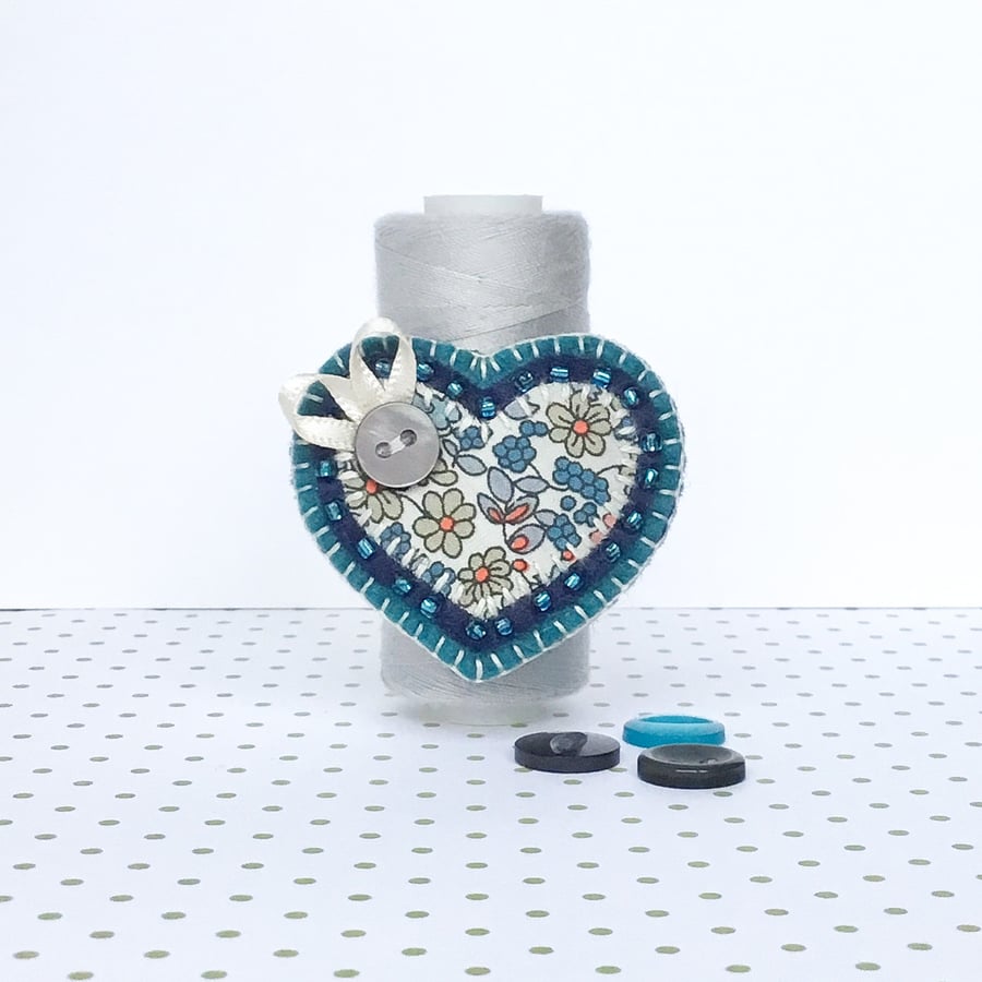 Fabric Heart Brooch