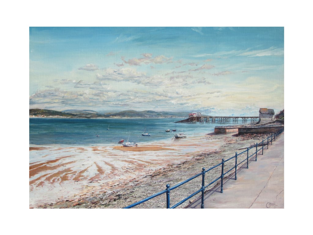 Mumbles Pier Greetings Card- Swansea Summer Seaside Scene- 7x5 Card Blank Inside