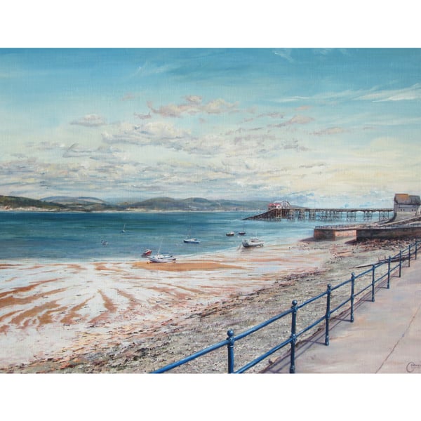 Mumbles Pier Greetings Card- Swansea Bay Summer Seaside Scene- Blank Inside