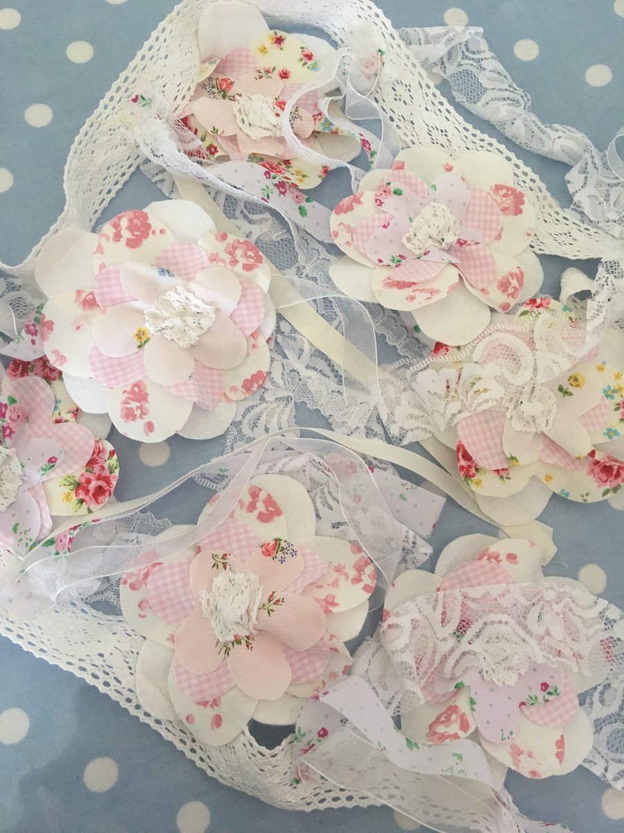  Shabby chic cotton Flower bunting