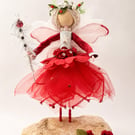 Ruby, Keeper of the Winter Berries - Handmade Fairy Doll Ornament