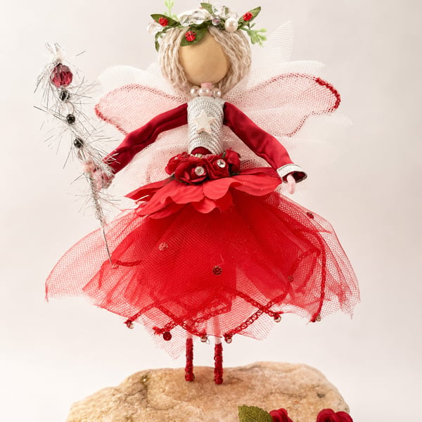 Ruby, Keeper of the Winter Berries - Handmade Fairy Doll Ornament