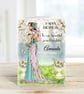 Personalised Art Deco Lady Greeting Card. Amanda. Turquoise & Pink Dress