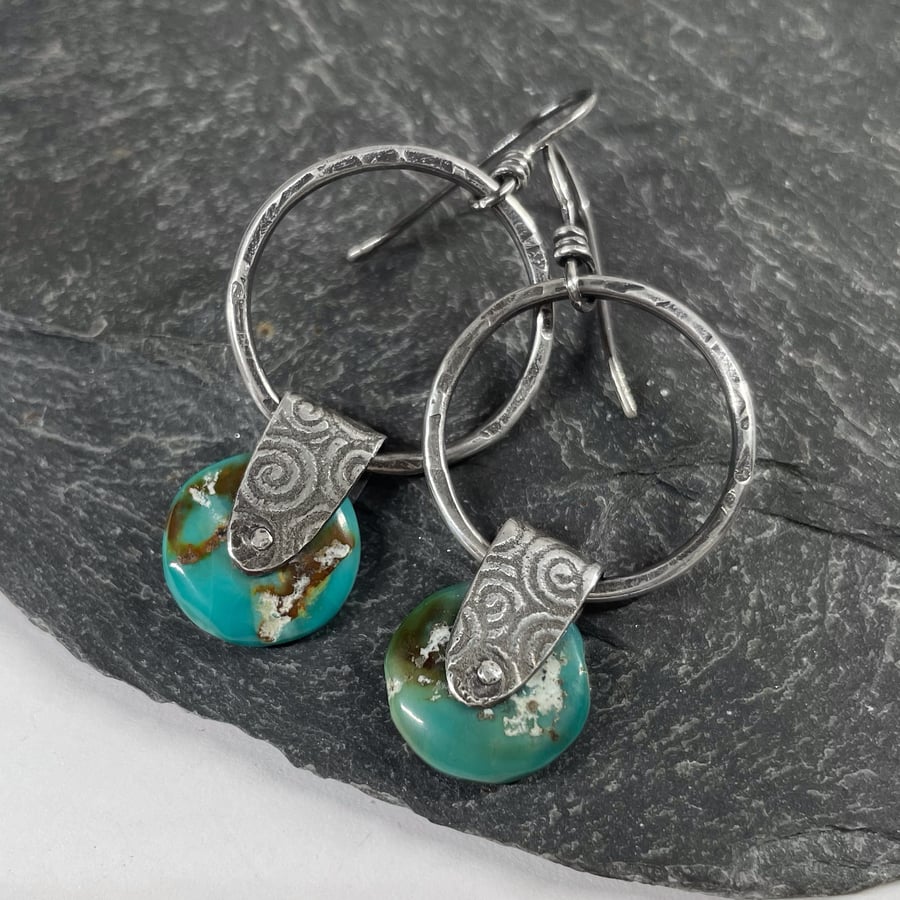 Oxidised Sterling silver and turquoise earrings