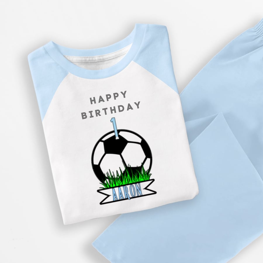 Birthday Boys Personalised Football Print Pyjamas Birthday Celebration  Nightwear