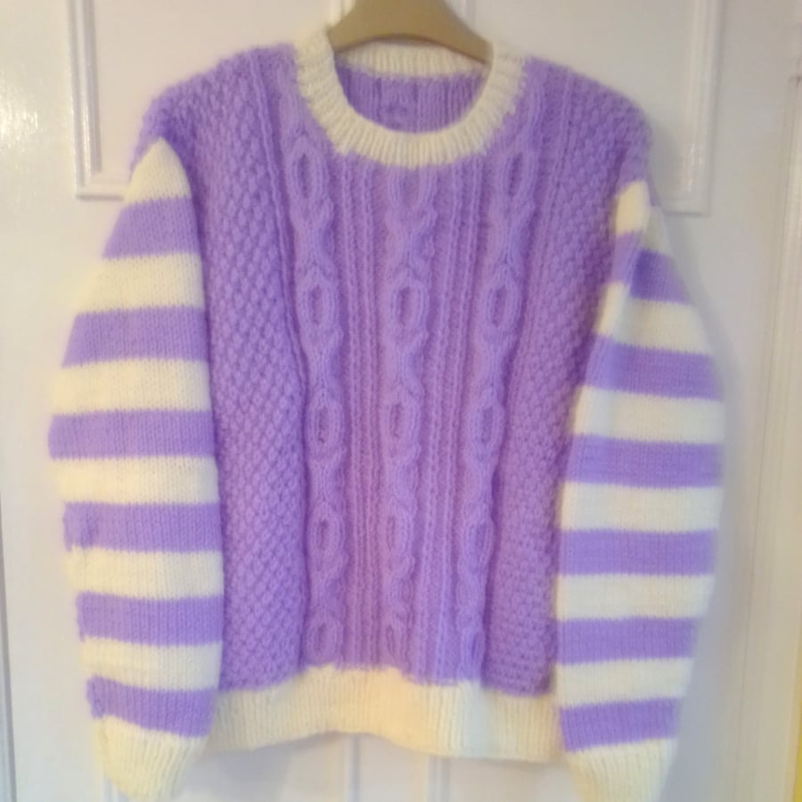 Knitted Cabled Jumper with Striped Sleeves, Cabled Jumper, Children's Clothes