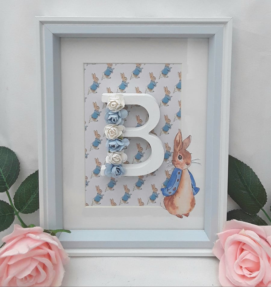 23cm x 16cm Peter Rabbit Frame, New baby Initial frame,Baby girl frame,Baby boy 