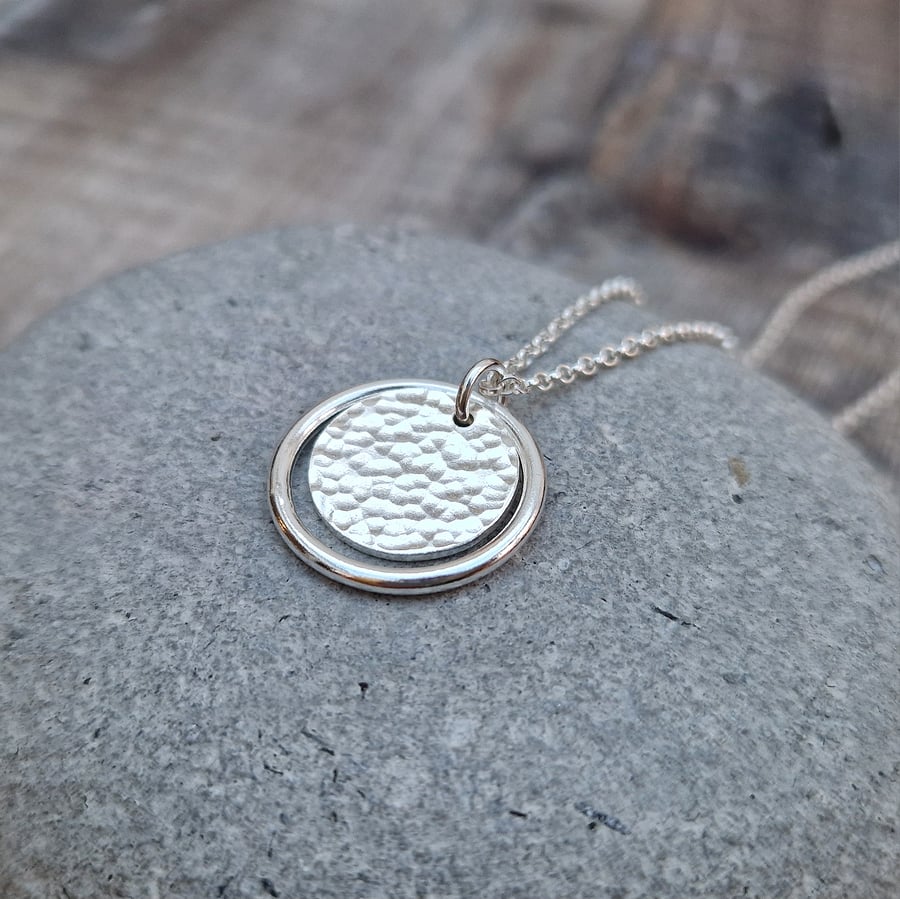 Silver Hammered Disc and Circle Necklace