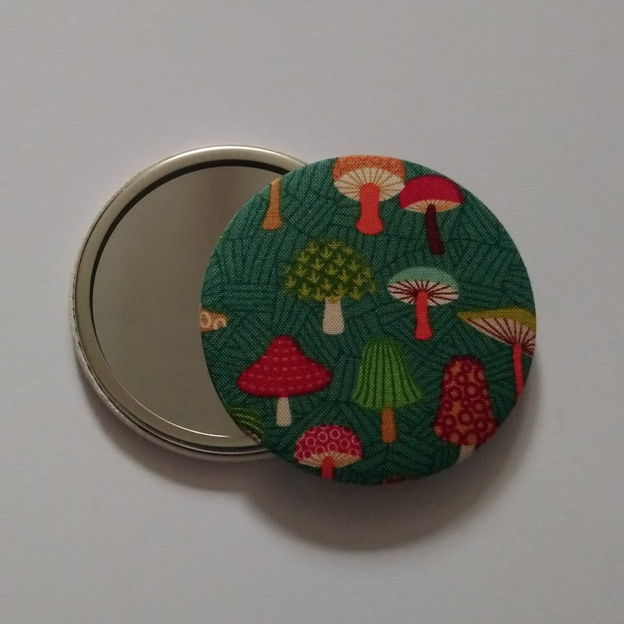 Fairytale Toadstool Design Fabric Backed Pocket Mirror