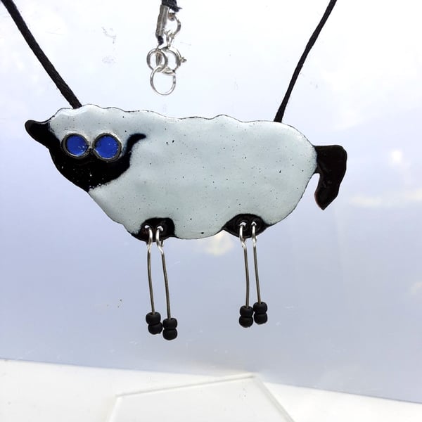 Sheep with dangly legs pendant - enamelled