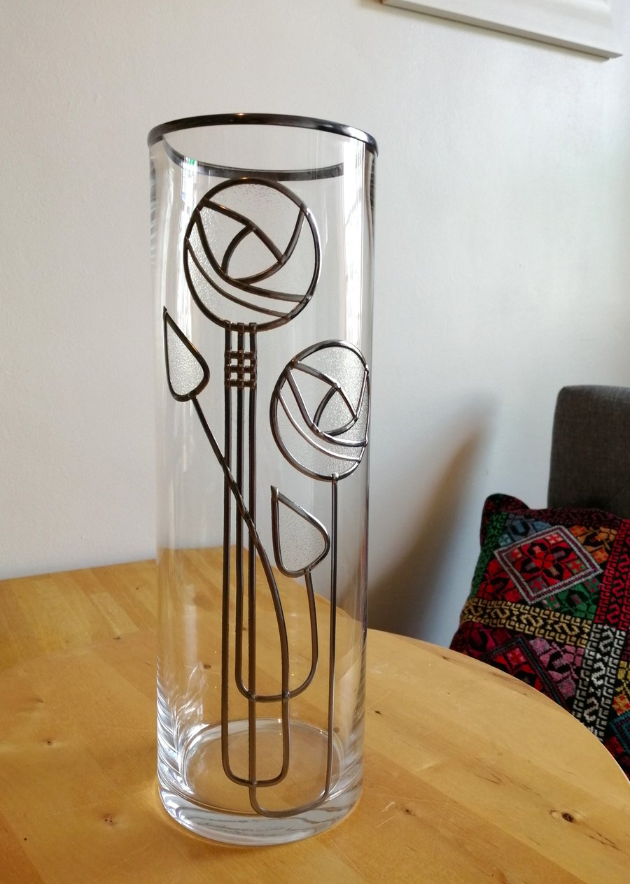 Diamond Frost is a Rennie Mackintosh Inspired Twin Rose Tall Glass Flower Vase